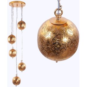 Oosterse goudkleurige hanglamp | 5 lichts | goud | metaal | Ø 15 cm | in hoogte verstelbaar tot 150 cm | eetkamer / woonkamer lamp | modern / landelijk / sfeervol design