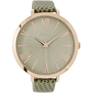OOZOO Timepieces - Rosé goudkleurige horloge met groene leren band - C9170