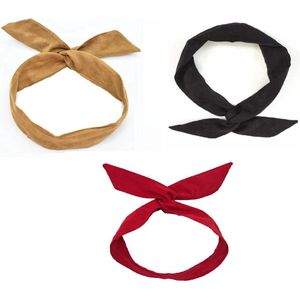 3 stuks Dames & Meisjes haarbanden met ijzerdraad - Suede effen Rood - camel - zwart