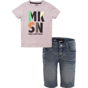 DJ Dutchjeans - Dutch Dream Denim - Kledingset (2delig) -Short denim - Shirt Grijs met print - Maat 140