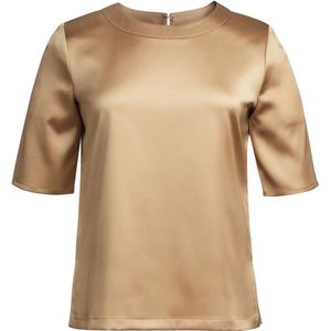 Blouse Dames 46 EU (18 UK) Brook Taverner Ronde hals Korte mouw Gold 97% Polyester, 3% Elasthan