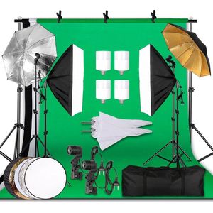 Sustainably C fotostudio met green screen en soft boxes - fotografie - lampstatief en fotoscherm - fotoverlichting - groen - zwart - wit doek