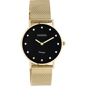 OOZOO Timepieces - Goudkleurige horloge met goudkleurige metalen mesh armband - C20242