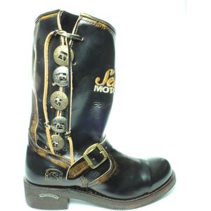 Sendra Boots 3580 Hurrican Steel Zwart Dames Heren Casual Biker Fashion Motorlaarzen Stalen Neus Anti Slip Zool Echt Leer