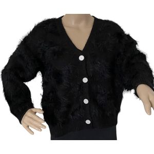 Dames fluffy vest Onesize S-L zwart