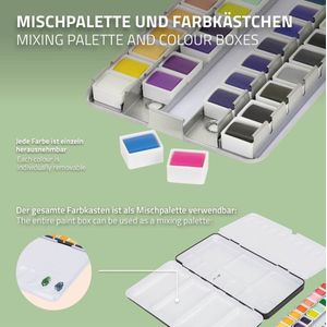 Aquarelverfdoos met 48 kleuren inclusief penselen en papieren verfdoosset