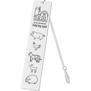 Akyol - boerderij Boekenlegger met boerderij dieren - Bladwijzer - Bookmark - Gegraveerd op metaal - 13 x 2 cm - Bedankt cadeautje - dieren