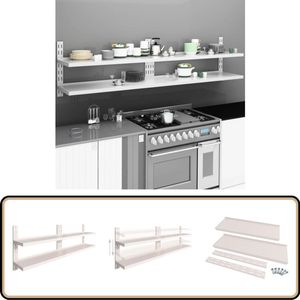 vidaXL Wandschappen zwevend - 2-laags - 2 stuks Keuken Accessoires - Wandplanken - Roestvaststaal - Opbergruimte - Kookaccessoires