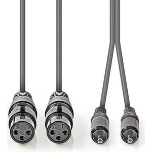 Nedis Gebalanceerde Audiokabel - 2x XLR 3-Pins Female - 2x RCA Male - Vernikkeld - 3.00 m - Rond - PVC - Donkergrijs - Kartonnen Sleeve