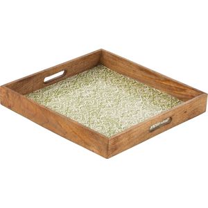 J-Line plateau Vierkant Patroon - hout - groen/wit