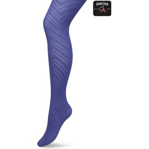 Bonnie Doon Dames Zigzag Panty 70 Denier Blauw maat L/XL - Chique Panty - Zigzag Strepen Dessin - Brede Boord - Comfort - Streepjes Print - Gestreept - Zigzag Tights - Feestelijk - Skipper Blue - BP211906.351