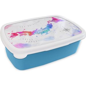 Broodtrommel Blauw - Lunchbox - Brooddoos - Wereldkaart - Kleuren - Japan - 18x12x6 cm - Kinderen - Jongen