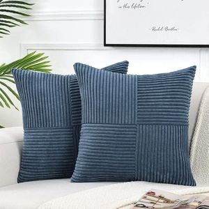 Set van 2 Boho Corduroy kussenhoezen, 55 x 55 cm, blauwe effen pluizige vierkante kussenhoezen, decoratieve kussenhoes voor bank, slaapkamer, woonkamer, balkon