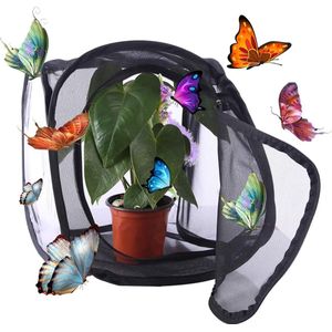 Insect en vlinder habitat kooi zwart opvouwbare bescherming kooi mesh terrarium pop-up 30 x 30 x 30 cm