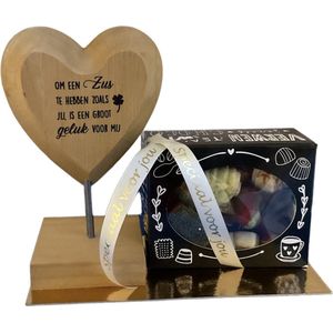 Wooden Heart - Zus - Bonbons - Lint: Speciaal voor jou - Cadeauverpakking