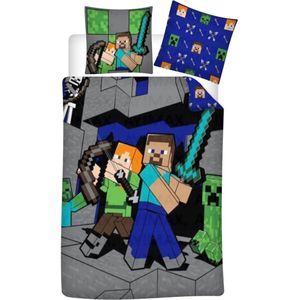 Minecraft Dekbedovertrek, Steve & Alex - Eenpersoons - 140 x 200 cm - Polycotton