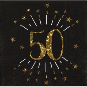 Santex Verjaardag feest servetten leeftijd - 10x - 50 jaar - goud - 33 x 33 cm