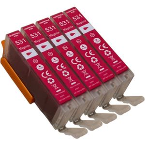 KATRIZ® huismerk Inkt voor Canon CLI-531XL Magenta (Canon 531XL/ CLI531XL Magenta)| 5stuks | Geschikt voor Canon Pixma TS 8750/ Pixma TS 8751