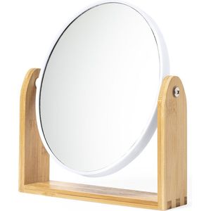 Make-up spiegel - Tafelspiegel - Op standaard - Rond - Compact - Dames - Bamboe - beige