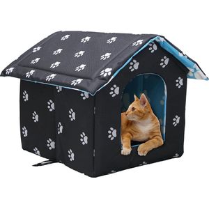 Kattenhuis voor buiten, winterbestendig, waterdicht en warm, opvouwbaar huisdierhuis voor katten, met afneembaar kussen voor zwerfdieren