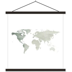 Posterhanger incl. Poster - Schoolplaat - Wereldkaart - Simpel - Grijs - 60x60 cm - Zwarte latten