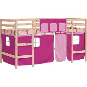 vidaXL - Kinderhoogslaper - met - gordijnen - 80x200 - cm - grenenhout - roze