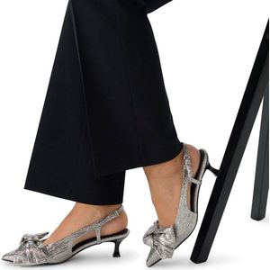 Manfield - Dames - Zilveren glitter slingbacks met strik - Maat 38