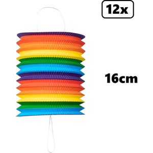 12x Lampion regenboog 16cm - festival thema feest verjaardag party papier BBQ strand licht fun huwelijk beach