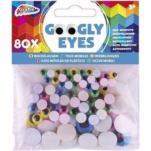 80x Wiebel ogen sticker gekleurd - 5 / 8 / 15 mm - Hobby/knutsel artikelen
