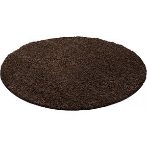 Tapijtenloods Dream Rond Shaggy vloerkleed Bruin Hoogpolig- 120 CM ROND