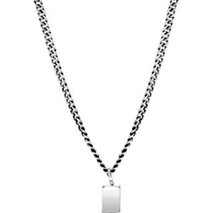 Lucardi Heren Ketting schakel met zwarte accenten - Staal - Ketting - Cadeau - 60 cm - Zilverkleurig