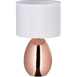 Relaxdays Nachtlamp met touch - tafellamp met lampenkap - nachtkastlamp E14 - koper