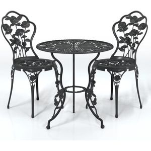 vidaXL 3-delige Bistroset gietaluminium zwart Bistroset - Tuinset - Terrasset - Aluminium - Gietijzer