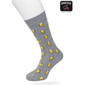 Bonnie Doon Heren Sokken met Bierglazen Print maat 40/46 Grijs - Thema Sokken - Bier - Cadeau Sokken - Zacht Katoen met Gladde Teennaad - Comfortabel - Perfect Cadeau - Med Grey Heather - BT992128.112