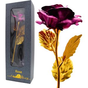 Paarse Roos - Gouden Roos - Liefdes Roos - Relatie Geschenk - Trouwen, Verliefd, Huwelijk, Aanzoek - Rose Gift - Golden Rose In Giftbox - Kunstbloem - Verjaardagscadeau - Moederdag - Valentijn - Liefde - Goud - Romantisch Cadeau - Cadeau voor vrouw