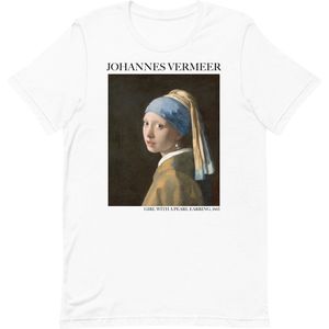 Johannes Vermeer 'Meisje met de Parel' (""Girl with a Pearl Earring"") Beroemd Schilderij T-Shirt | Unisex Klassiek Kunst T-shirt | Wit | XS