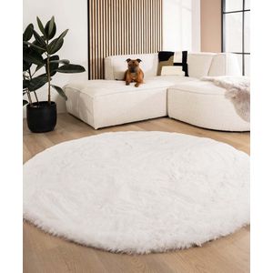 Fluffy vloerkleed rond - Comfy Deluxe wit 160 cm rond