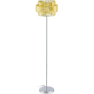 Relaxdays staande lamp goud - E27 - 150 cm - chique vloerlamp met kristallen - woonkamer