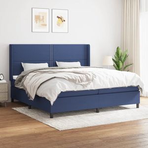 vidaXL Boxspring Blauw 200x200 cm met Matras Boxspringbed - Boxspring - Tweepersoonsbed - Slaapcomfort - Pocketed Spring Mattress - Adjustable Headboard - Blue Bedroom Furniture