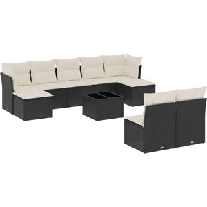 vidaXL Loungeset - 10-delig - Poly Rattan - Zwart
