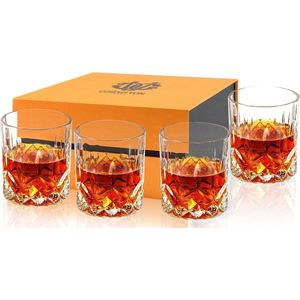 calliva von Set van 4 whiskyglazen, loodvrij kristal, 300 ml, voor cocktail, margarita, martini, Scotch, cognacg, prachtige geschenkdoos