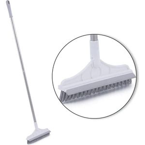 2-in-1 Rigid Broom Mop Steel Floor Brush with 120° Rotating V-shaped Head - Stainless Steel Scrubbing Machine with Long Handle for Tile Cleaning, Crevice, Dead Corner, and Dusting