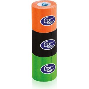 CureTape Sports - 3 rollen: 2,5m x 5cm - Oranje-zwart-lime + 25% kleefkracht - kinesiotape - fysiotape - sporttape