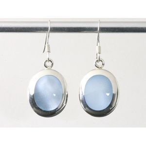 Ovale hoogglans zilveren oorbellen met blauwe schelp