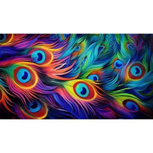 wall art pauw veren neon kleuren: abstracte kunst - plexiglas - 120 x80 cm - incl ophangsysteem