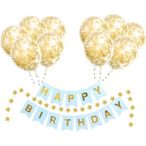 Happy Birthday Slinger Set Verjaardag Versiering Gouden Confetti Helium Ballonnen Verjaardag Versiering Blauw & Goud