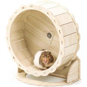 26cm Houten Stil Hamster Wiel Met Hoogte-Verstelbare Basis - Dual-Bearing, Rustig Spinning en Geschikt voor Dwerg Hamsters en Gerbils