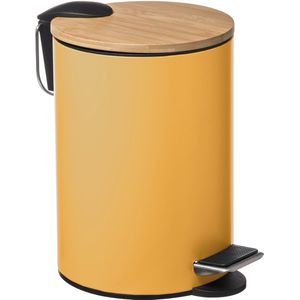 5Five Pedaalemmer - geel - metaal - 3 L - 24 cm - voor badkamer en toilet - prullenbak