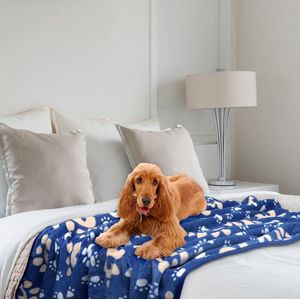 huisdierdeken voor hond of kat, zachte afwerking, zware winterdeken, fleece deken gezellig kattenbed, 130 x 100 cm, 1 stuk, blauw