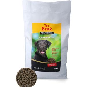 Topbrok Geperste Brokken Kip & Rijst - Hondenvoer - Hondenbrokken - Voor alle honden - Vernieuwd recept - Klein formaat brokjes - 12 kg